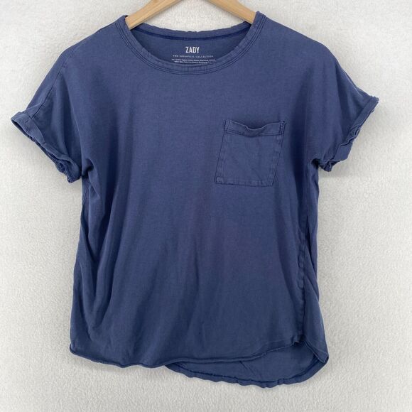 ZADY Top S Essential Collection Organic Cotton Distressed T-shirt Basic Blue - Picture 1 of 11